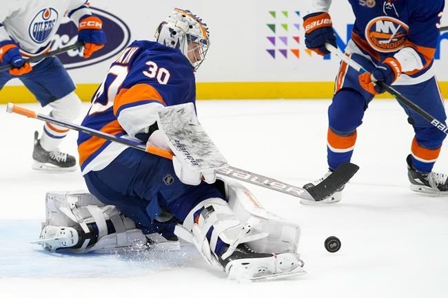 Ilya Sorokin, doelman van de New York Islanders, scoort de eerste nul